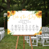 sunflowers floral wedding order of the day sign - affordable personalised wedding signs