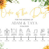 sunflowers floral wedding order of the day sign - affordable personalised wedding signs