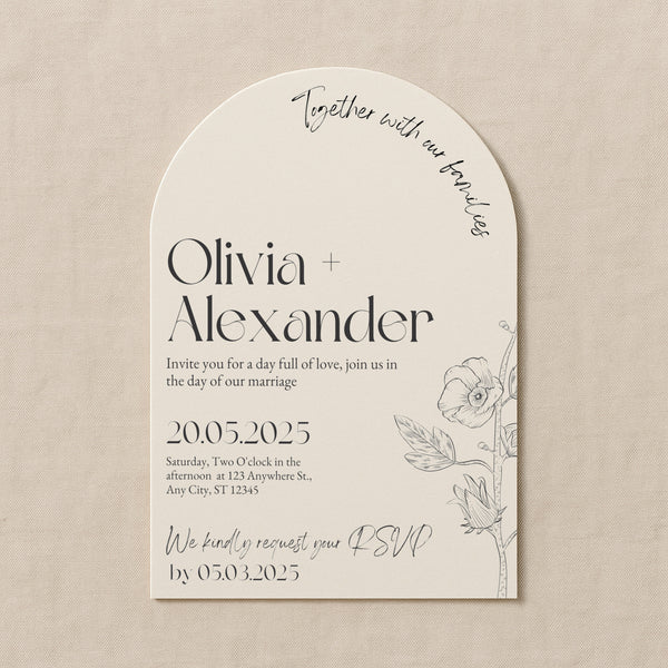 luxury arch shaped wedding invitations in chic ivory - fully personalised elegant wedding invitations premium