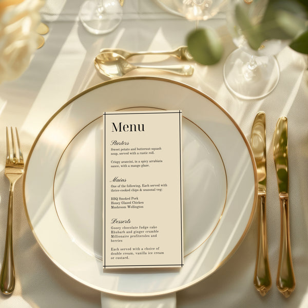 Old Money Wedding Menu