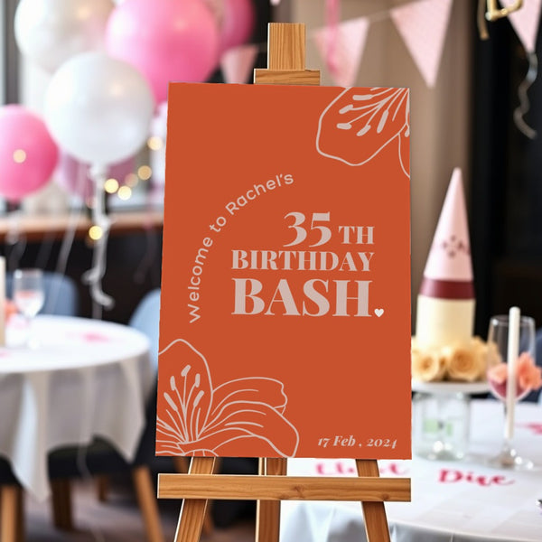 Birthday Welcome Sign - Burnt Orange Abstract