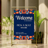 retro navy pick a seat not a side sign - affordable personalised wedding signs