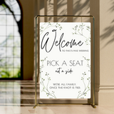 baby's breath floral pick a seat not a side wedding sign - afforable personalised wedding ceremony signs