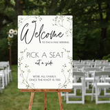 baby's breath floral pick a seat not a side wedding sign - afforable personalised wedding ceremony signs