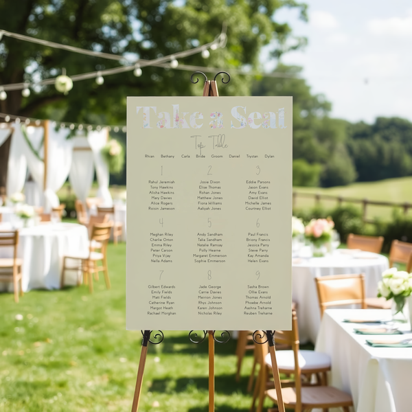Pastels Seating Plan Sign Wedding - Custom Seating Chart for Pastel Coloured Wedding