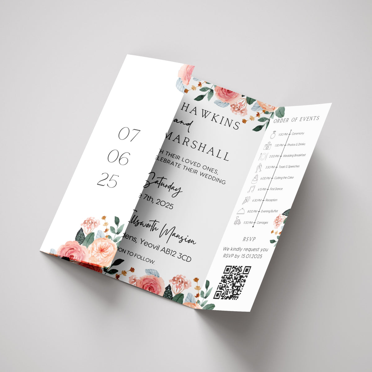 Pink & Peach Floral Gatefold Wedding Invitations