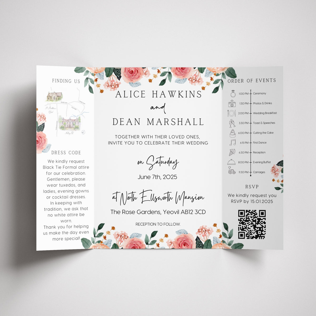 Pink & Peach Floral Gatefold Wedding Invitations