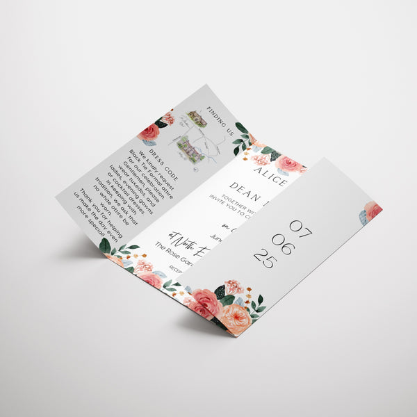 Pink & Peach Floral Gatefold Wedding Invitations