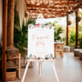 peach and pink floral engagement party welcome sign