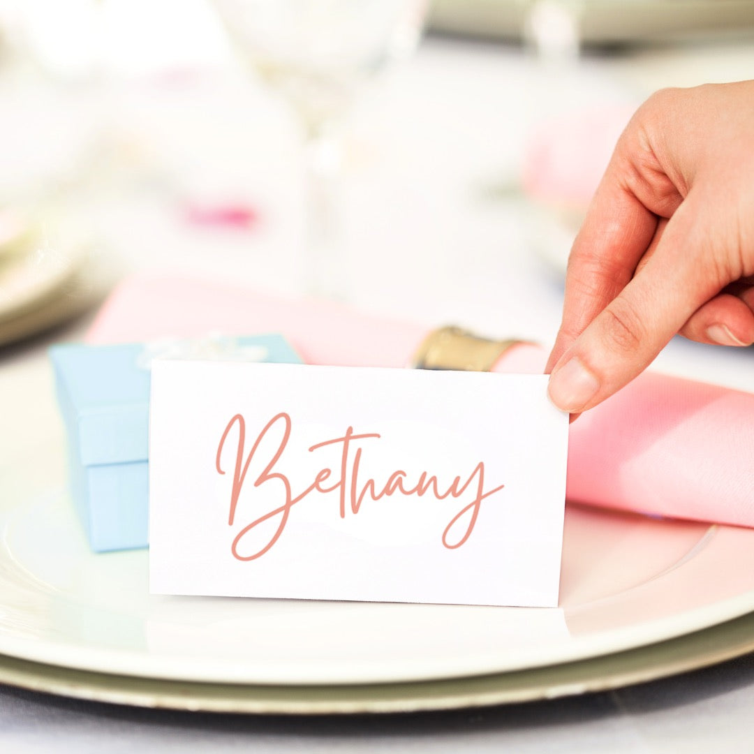 peach and pink floral wedding place cards - personalised wedding name cards