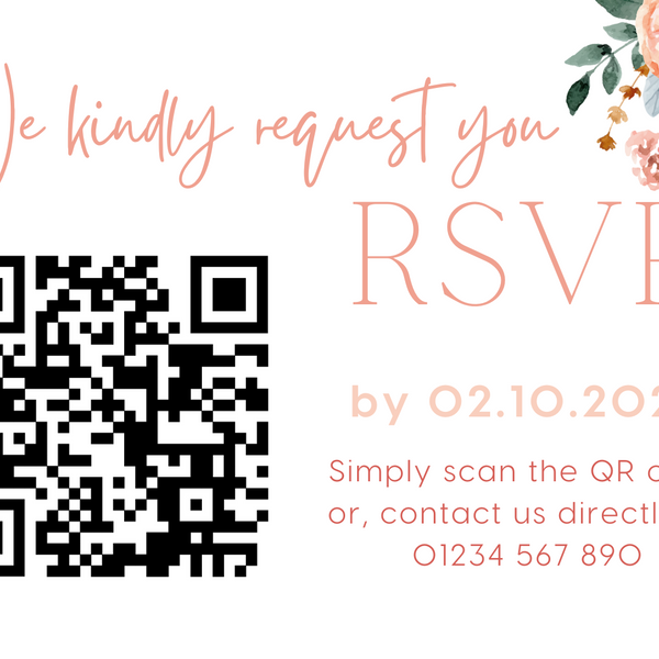 peach and pink floral wedding RSVP with QR - personalised wedding RSVPs invitations