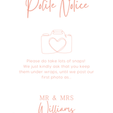 peach floral polite notice wedding sign - Polite notice card for wedding display - luxury wedding signage