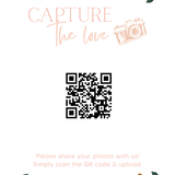peach floral photo sharing qr code sign for wedding tables - luxury wedding table signage for guests to share photos