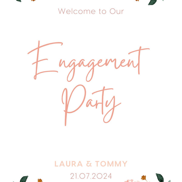 peach and pink floral engagement party welcome sign