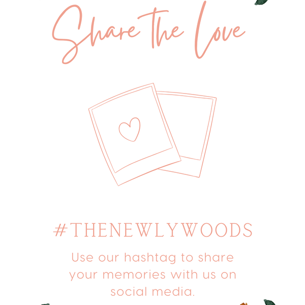 peach Floral Wedding Hashtag Sign for Reception Display - Personalised wedding hashtag social media sign