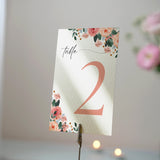 peach pink floral table number for wedding tables - luxury wedding table numbers personalised