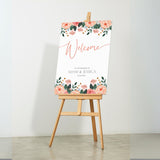 peach pink floral wedding welcome sign customised - personalised wedding welcome board with an elegant peach floral design, for a joyous celebration