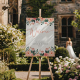 peach pink floral wedding welcome sign customised - personalised wedding welcome board with an elegant peach floral design, for a joyous celebration