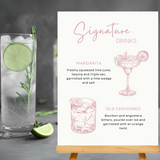 dusty rose signature drinks sign - affordable personalised wedding signs