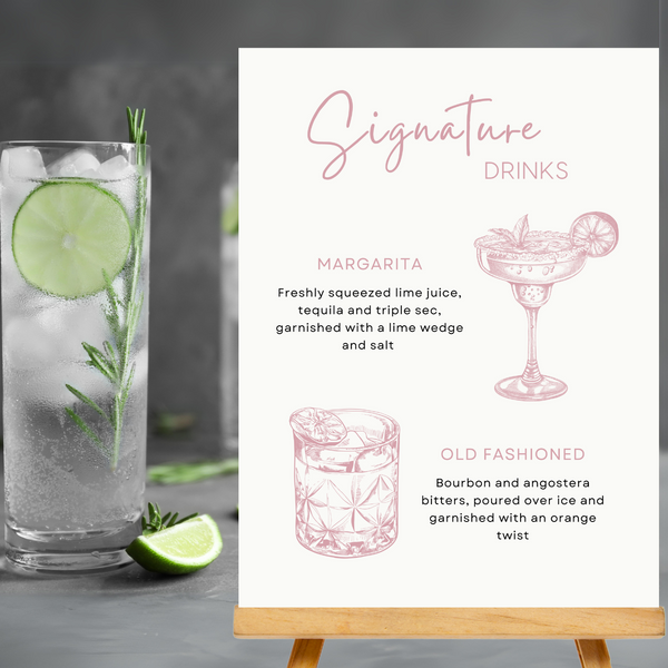 Dusty Rose Signature Drinks Sign