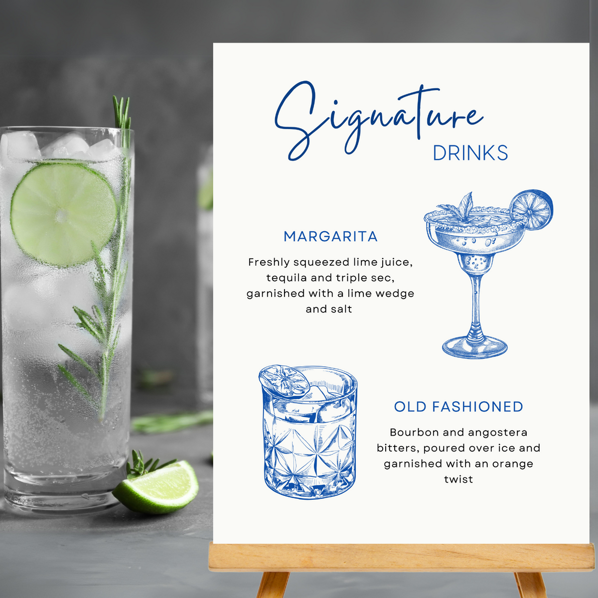 royal blue signature drinks sign - affordable personalised wedding signs