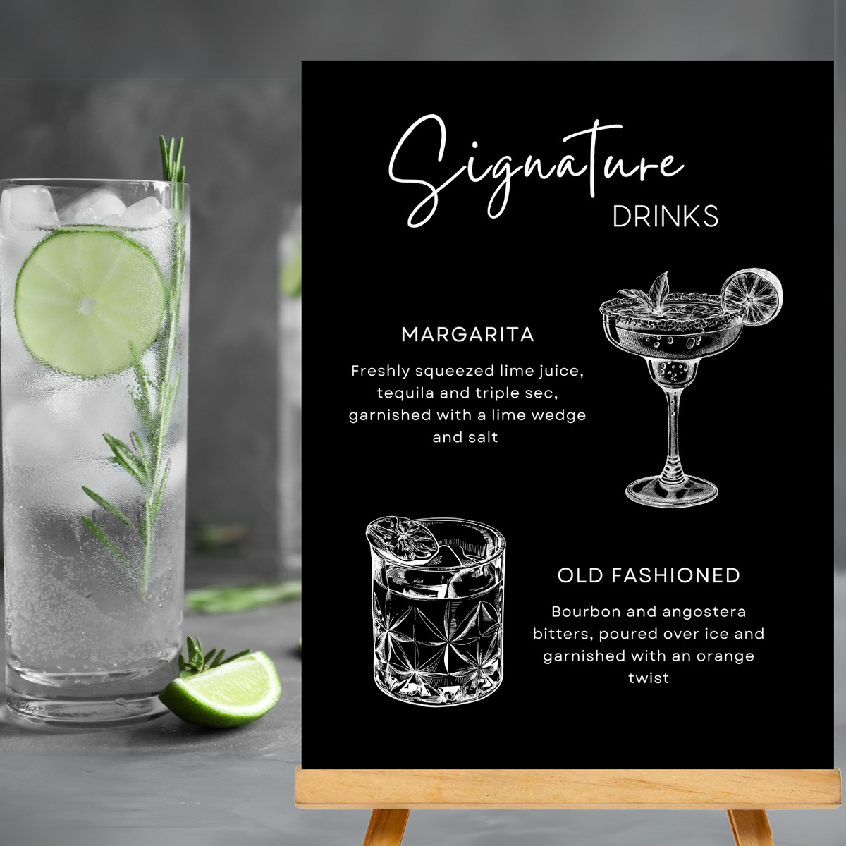 timeless black signature drinks sign - affordable personalised wedding signs