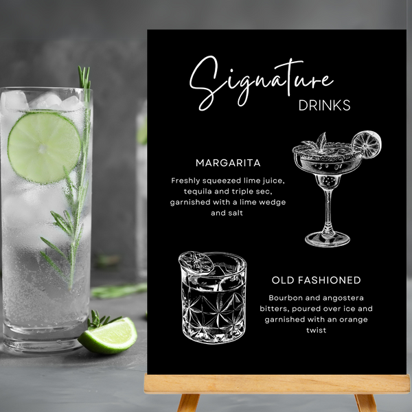 Black Signature Drinks Sign