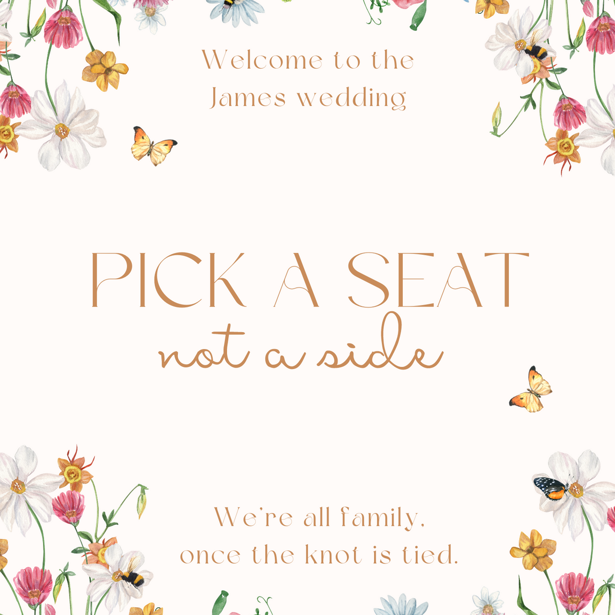 fairytale style pick a seat not a side sign - affordable personalised wedding signs