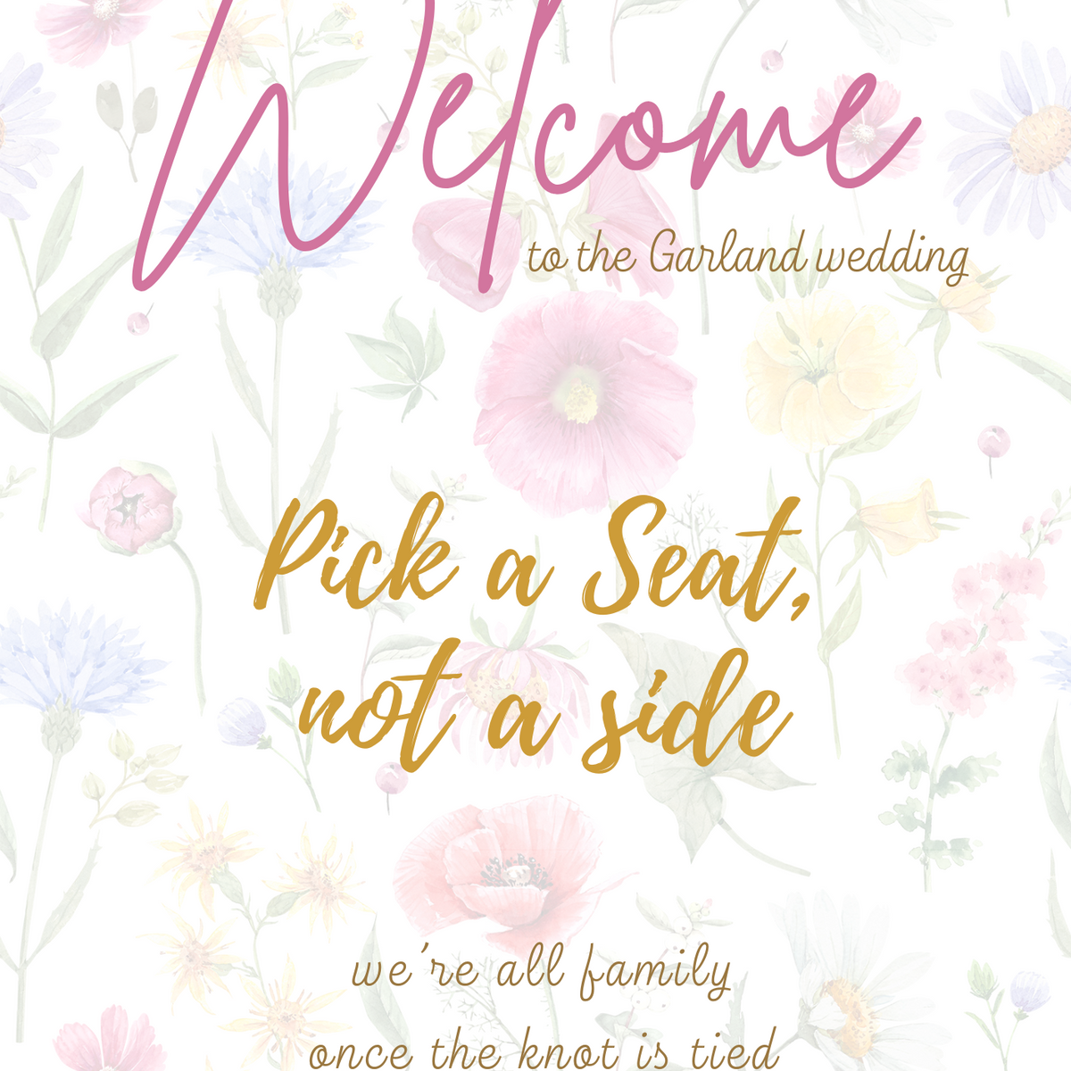 garden party pick a seat not a side sign - personalised wedding ceremony signs