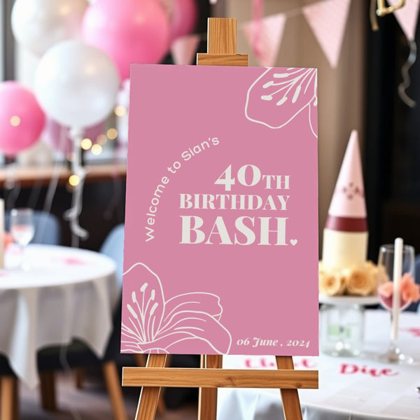 Birthday Welcome Sign - Pink Abstract