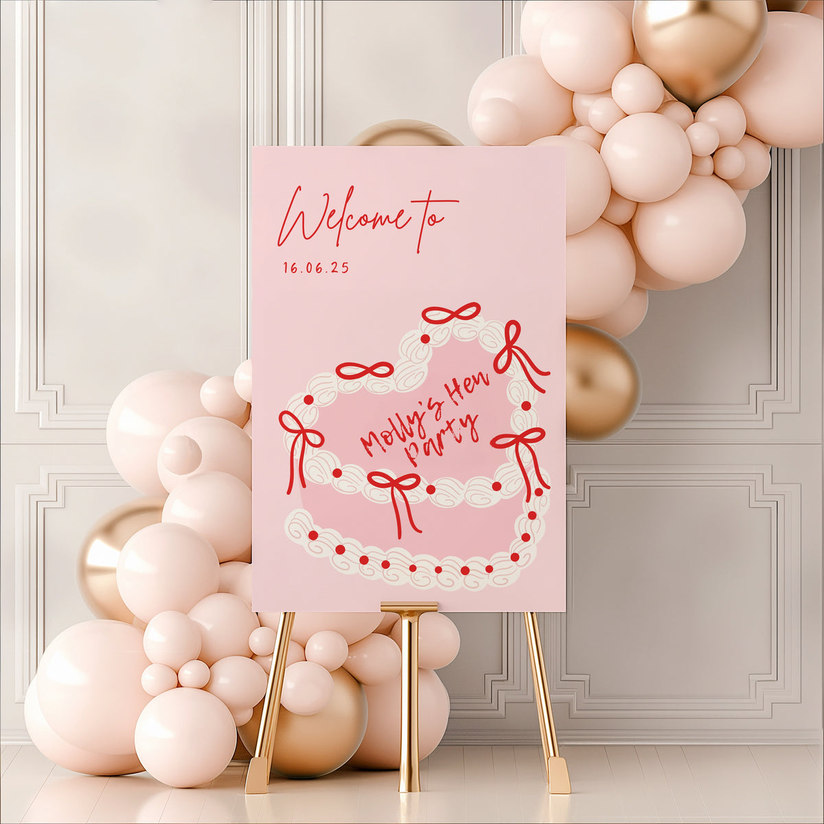 Cutesy Pink & Red Hen Party Welcome Sign