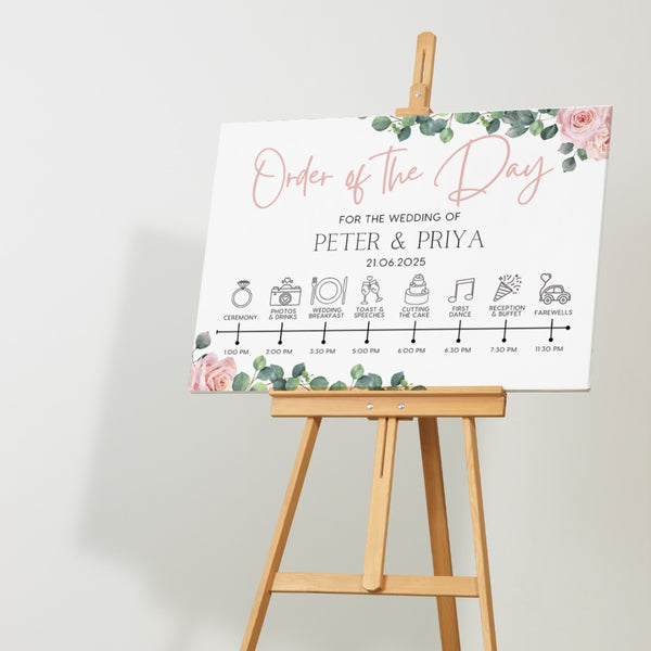 Pink Roses Floral Order Of The Day Sign