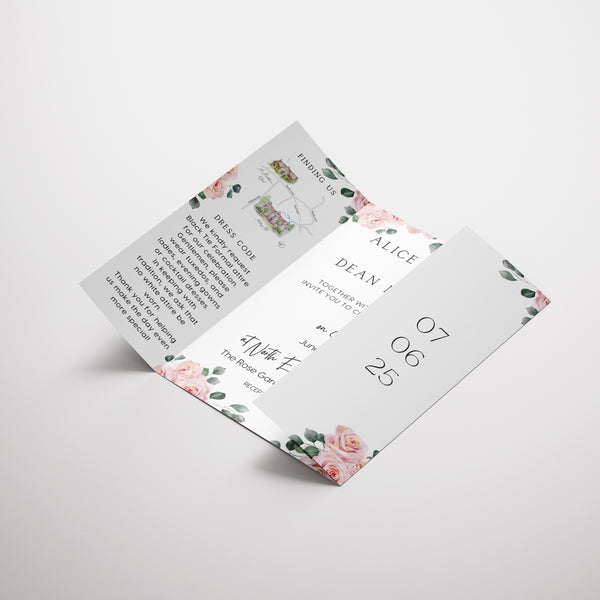 Pink Roses Floral Gatefold Wedding Invitations