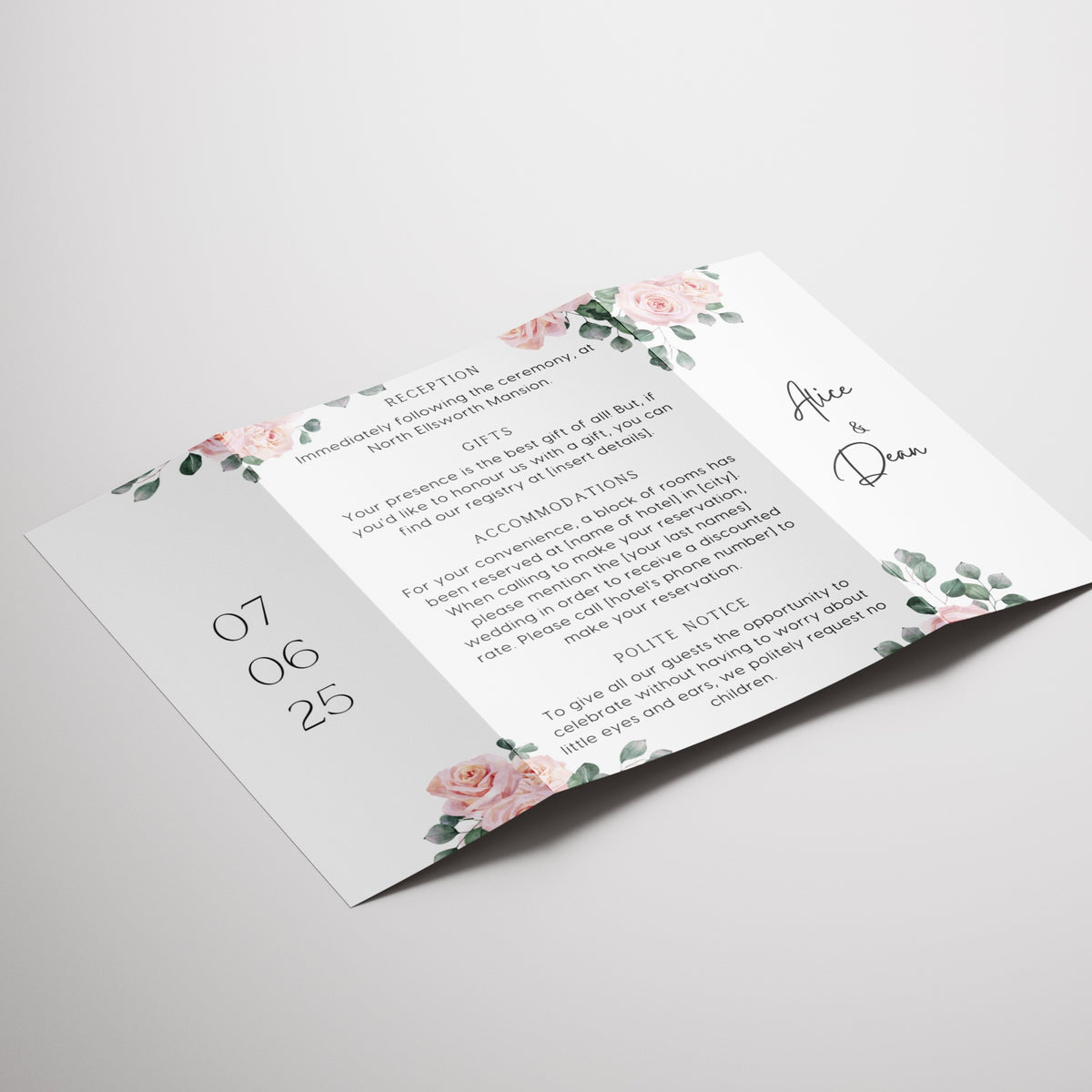 Pink Roses Floral Gatefold Wedding Invitations