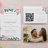 pink roses floral wedding RSVP with QR - personalised wedding RSVPs invitations