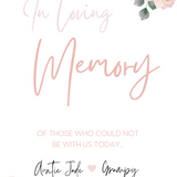 pink roses floral in loving memory table sign - affordable personalised wedding signs