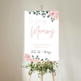 pink roses floral in loving memory table sign - affordable personalised wedding signs