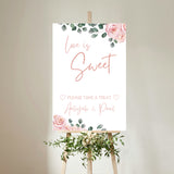 pink roses floral wedding sweet table sign - personalised love is sweet sign 