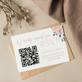 pink roses floral wedding RSVP with QR - personalised wedding RSVPs invitations