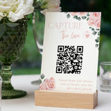 pink roses floral guest photo sharing QR code sign - personalised wedding reception sign