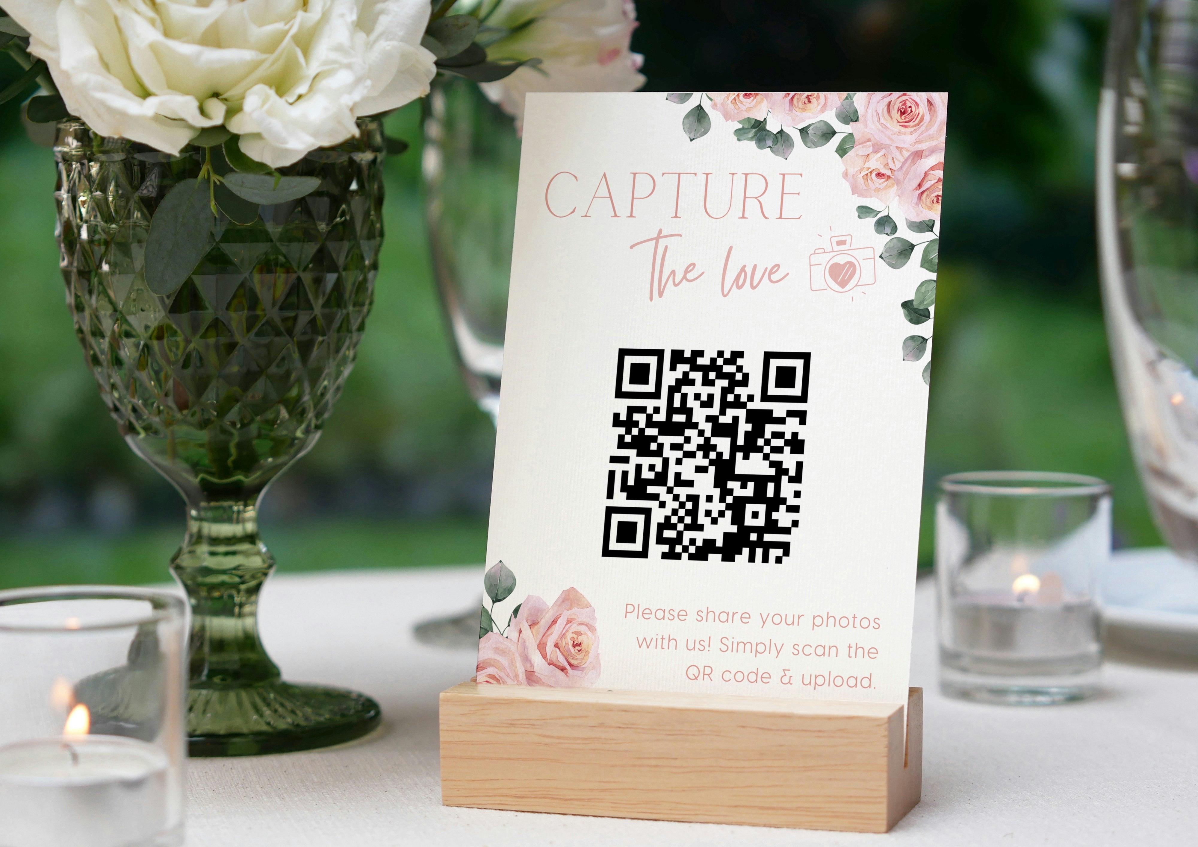 Pink Roses Floral Photo Sharing QR Code Sign – Little Perfections