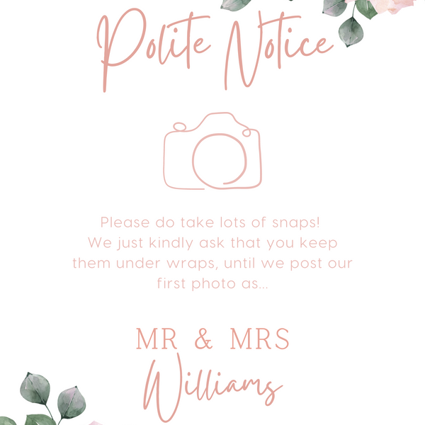 Pink Roses Floral Polite Notice Sign