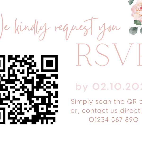 pink roses floral wedding RSVP with QR - personalised wedding RSVPs invitations