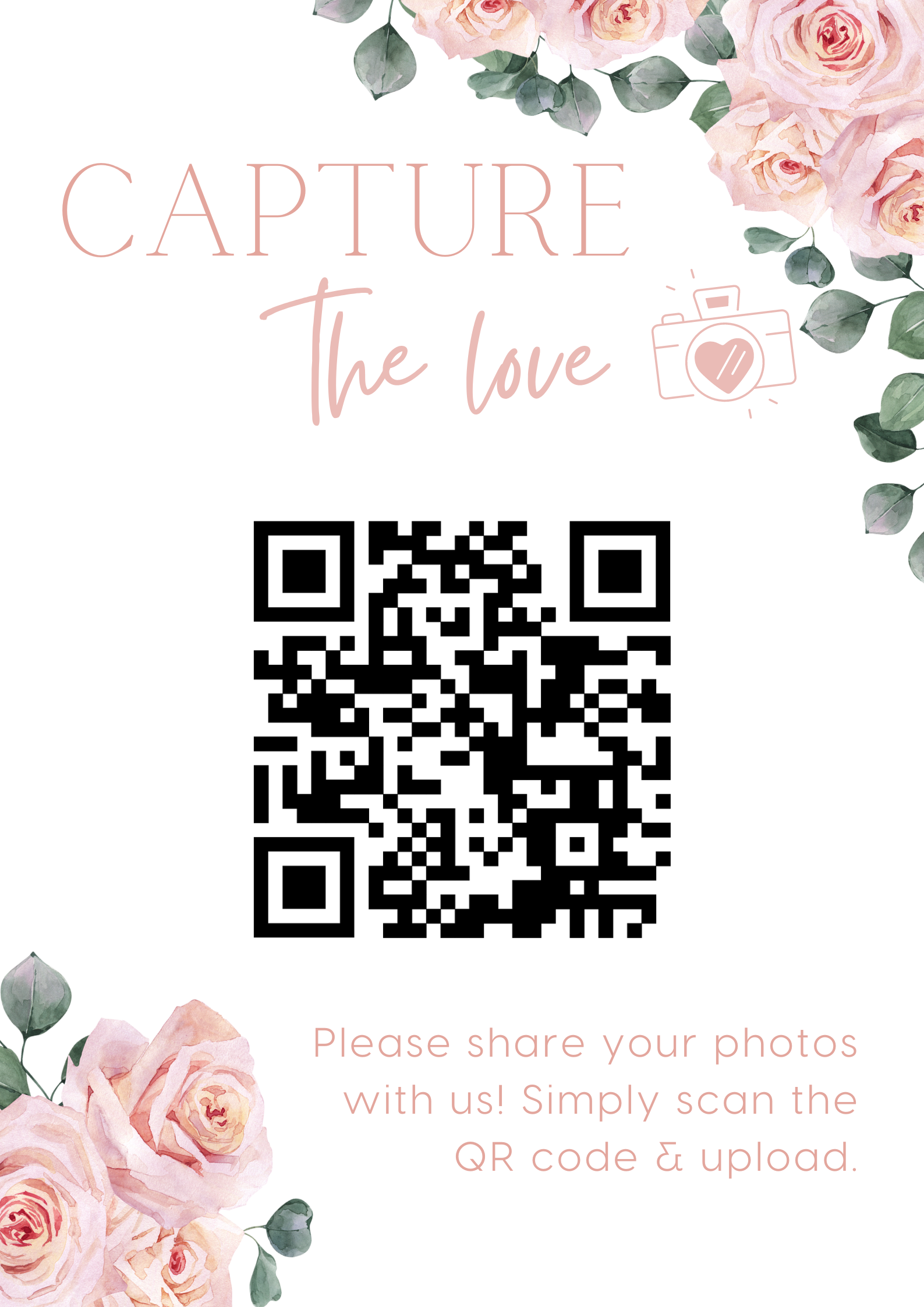 Pink Roses Floral Photo Sharing QR Code Sign – Little Perfections