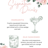 pink roses floral signature drinks sign - personalised signature cocktails wedding sign uk