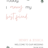 pink roses floral today I marry my best friend wedding welcome sign personalised