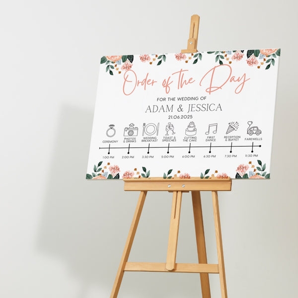 Pink & Peach Floral Order Of The Day Sign