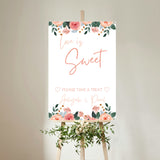 pink and peach floral wedding sweet table sign - personalised love is sweet sign 