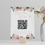 peach and pink floral guest photo sharing QR code sign - personalised wedding reception sign