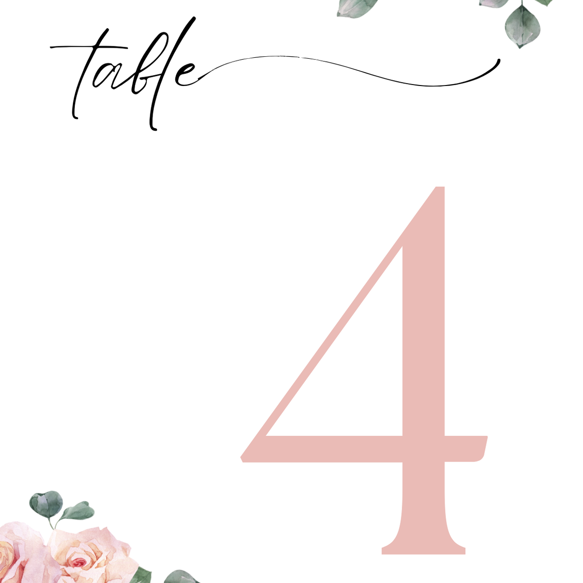 pink roses floral table number for wedding tables - luxury wedding table numbers personalised